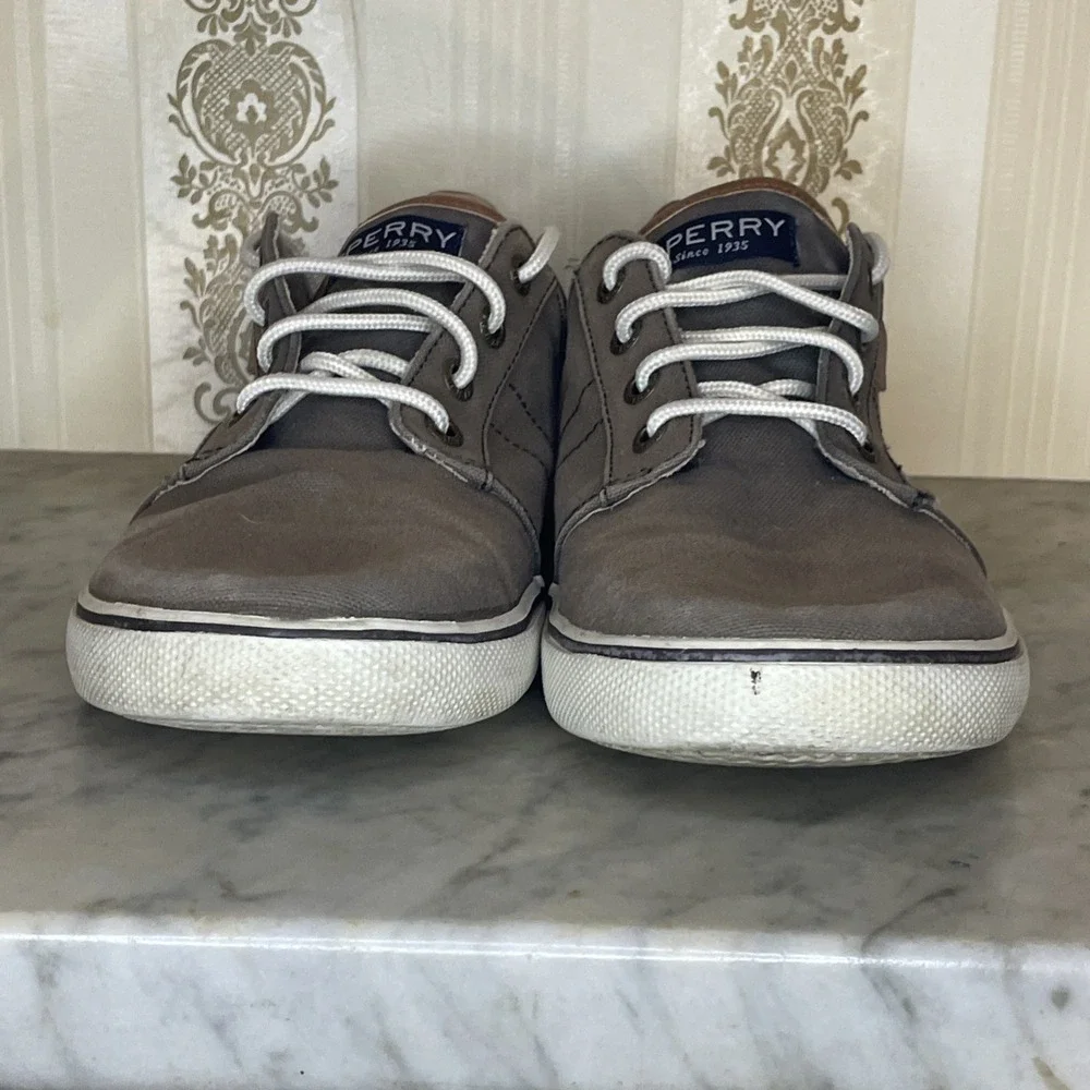 Sperry Taupe Canvas Shoe Women's Size 6 Brown Leather Trim | Simple Clean Core